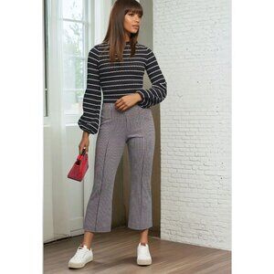 Eva Franco Anthropologie Houndstooth Beige Crop Stretch Flare Pants